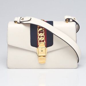 GUCCI White Calfskin Leather Small Sylvie Shoulder Bag